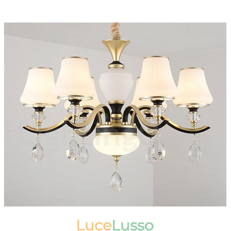 Lampadario moderno contemporaneo retrò di lusso in cristallo con paralume in vetro