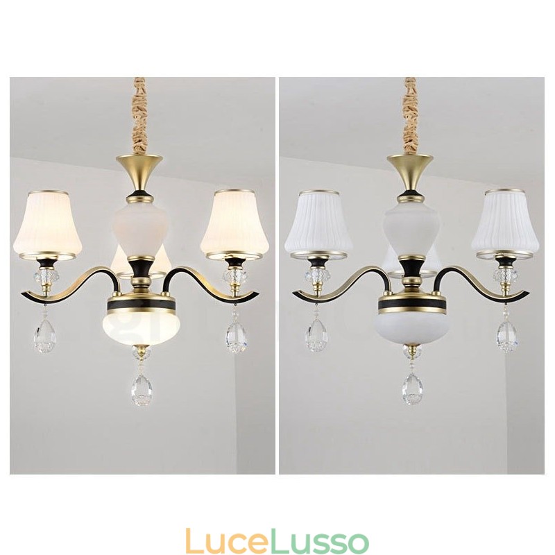 Lampadario moderno contemporaneo retrò di lusso in cristallo con paralume in vetro