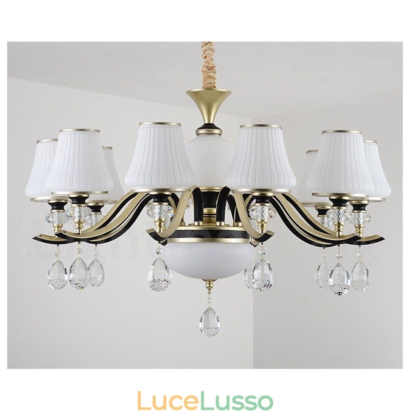 Lampadario moderno contemporaneo retrò di lusso in cristallo con paralume in vetro