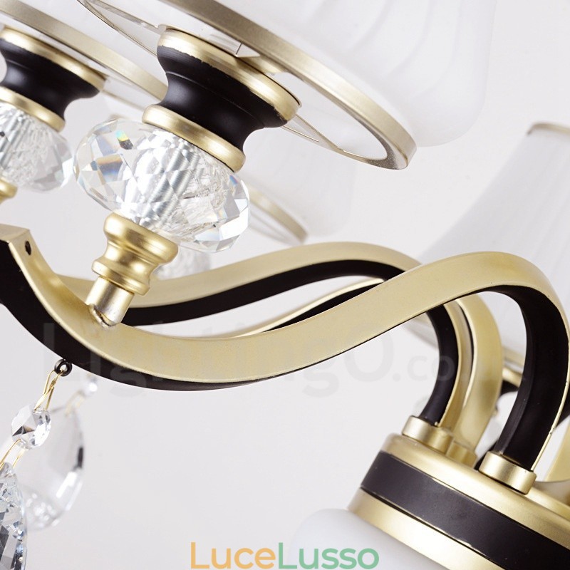 Lampadario moderno contemporaneo retrò di lusso in cristallo con paralume in vetro
