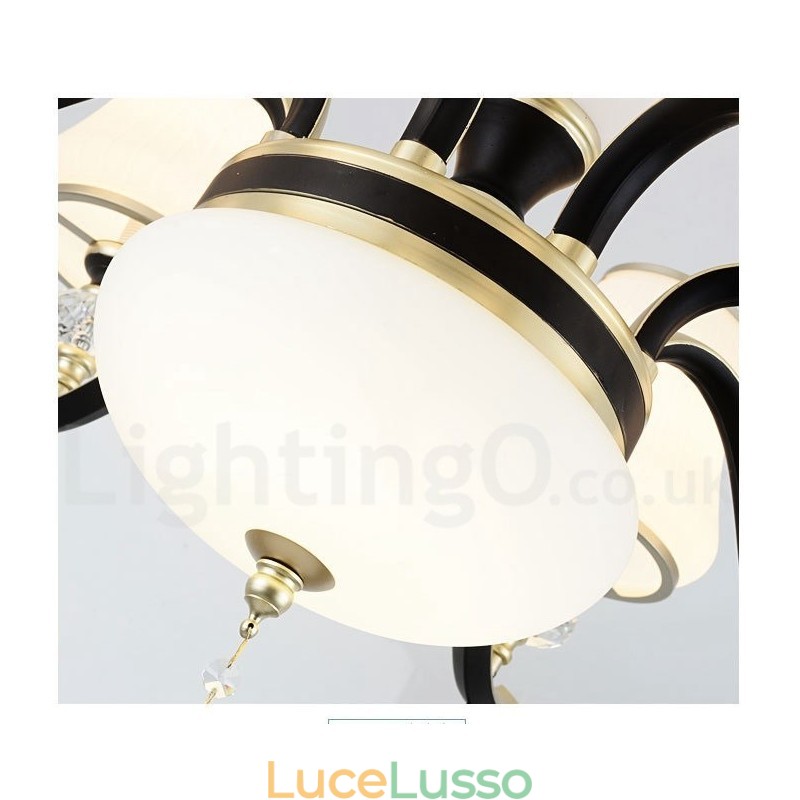 Lampadario moderno contemporaneo retrò di lusso in cristallo con paralume in vetro