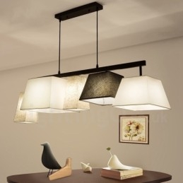Lampada a sospensione moderna contemporanea in acciaio a 5 luci con paralume in tessuto