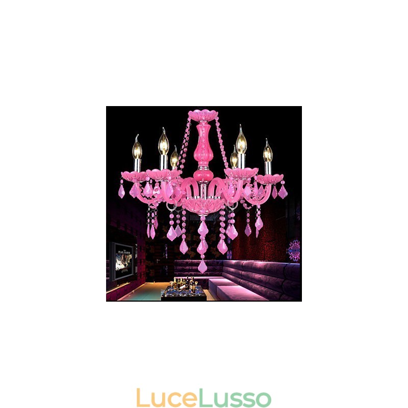 Lampada da caffè Progetto Luce Candela Cristallo Lampada a Sospensione Rosa