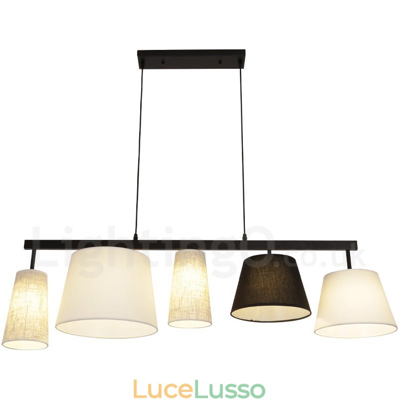 Lampada a sospensione moderna contemporanea in acciaio a 5 luci con paralume in tessuto