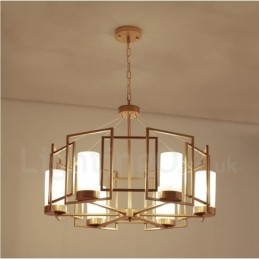Lampada a sospensione moderna contemporanea a 6 luci in ottone con paralume in vetro