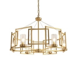 Lampada a sospensione moderna contemporanea a 6 luci in ottone con paralume in vetro