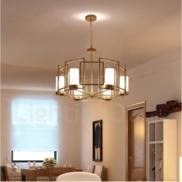 Lampada a sospensione moderna contemporanea a 6 luci in ottone con paralume in vetro