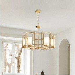 Lampada a sospensione moderna contemporanea a 6 luci in ottone con paralume in vetro