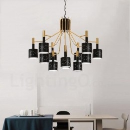 Lampadario moderno contemporaneo in acciaio a 12 luci con paralume in acciaio