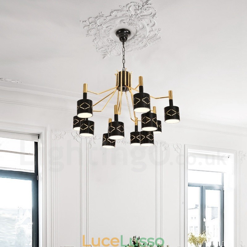 Lampadario moderno contemporaneo in acciaio a 12 luci con paralume in acciaio