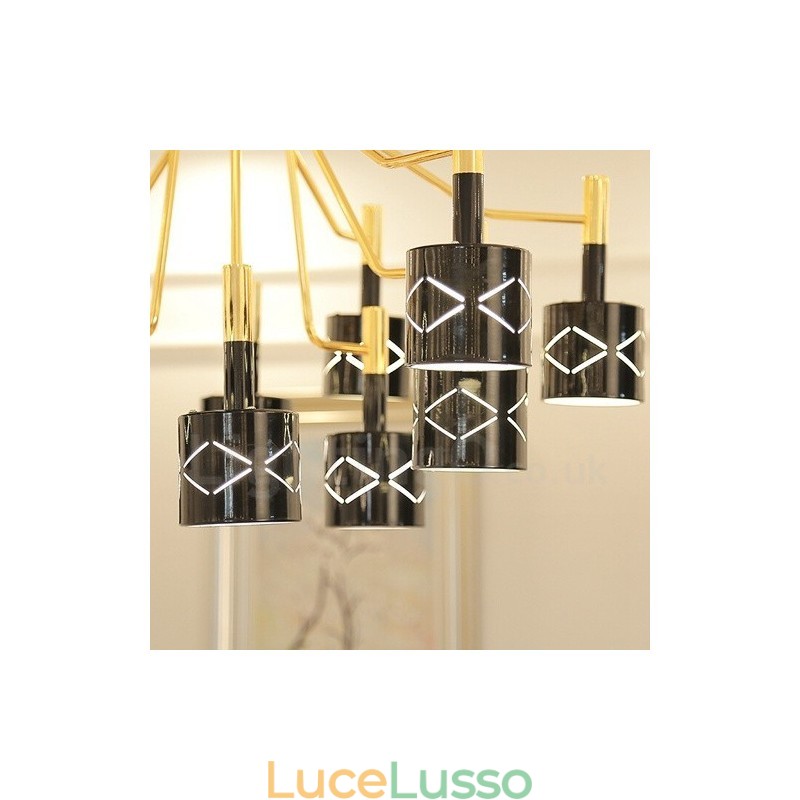 Lampadario moderno contemporaneo in acciaio a 12 luci con paralume in acciaio