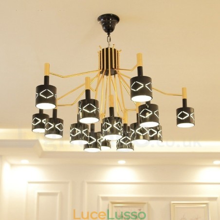 Lampadario moderno contemporaneo in acciaio a 15 luci con paralume in acciaio Lampadario moderno contemporaneo in acciaio a 15 luci con paralume in acciaio