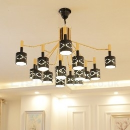 Lampadario moderno contemporaneo in acciaio a 15 luci con paralume in acciaio