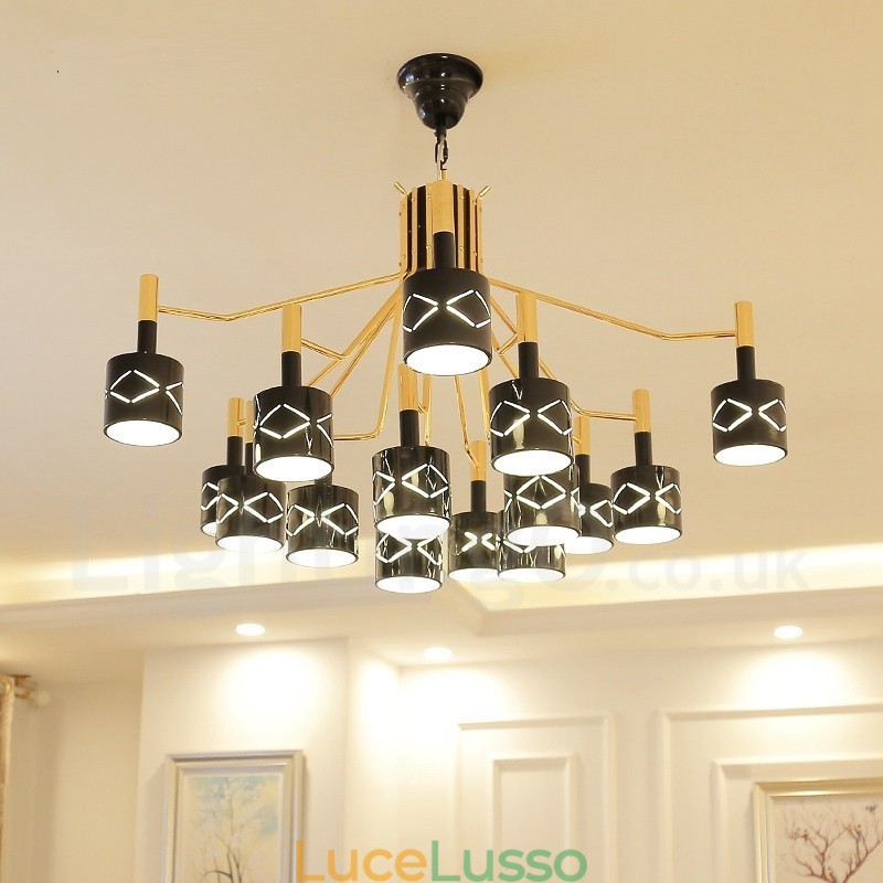 Lampadario moderno contemporaneo in acciaio a 15 luci con paralume in acciaio