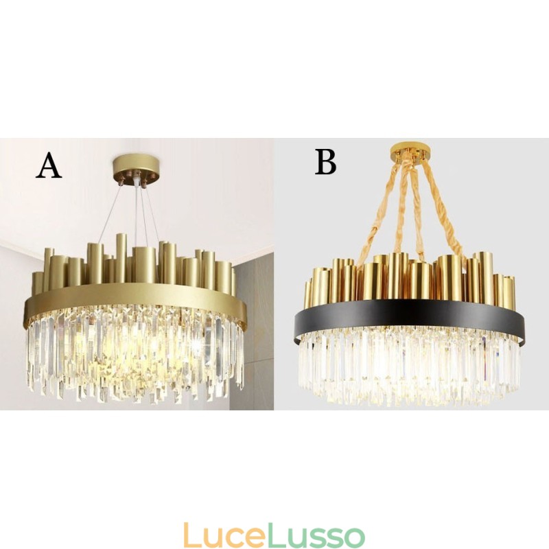 Lampada a sospensione moderna contemporanea in acciaio da 16 luci con paralume in cristallo