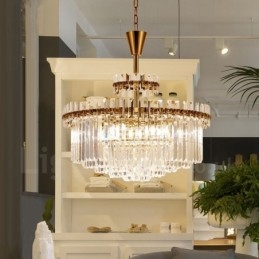 Lampada a sospensione moderna contemporanea in acciaio a 9 luci con paralume in cristallo
