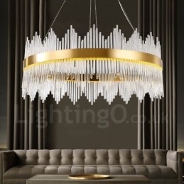 Lampada a sospensione moderna e contemporanea in acciaio con paralume in vetro