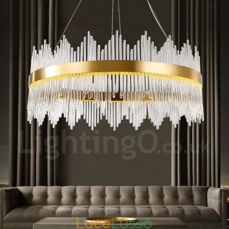 Lampada a sospensione moderna e contemporanea in acciaio con paralume in vetro Lampada a sospensione moderna e contemporanea in acciaio con paralume in vetro