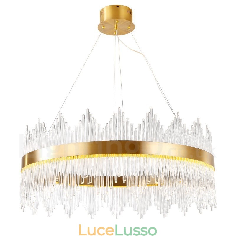 Lampada a sospensione moderna e contemporanea in acciaio con paralume in vetro
