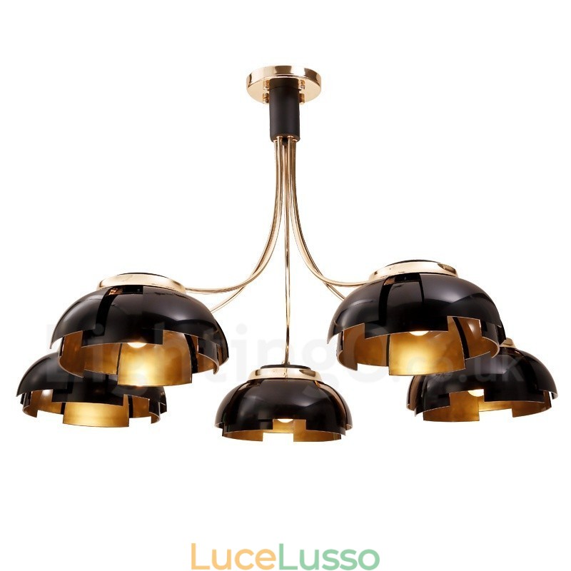 Lampadario moderno contemporaneo in acciaio a 5 luci con paralume in acrilico