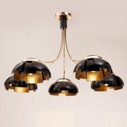 Lampadario moderno contemporaneo in acciaio a 5 luci con paralume in acrilico