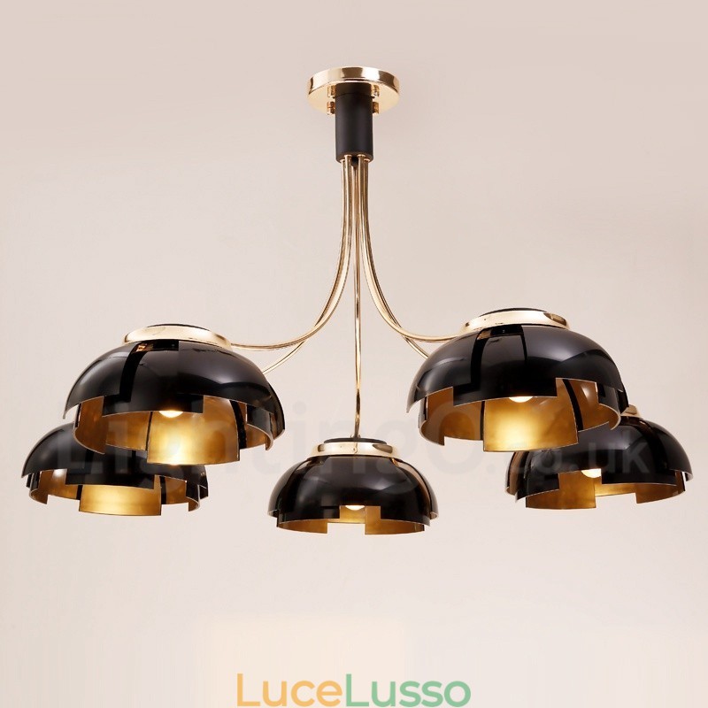 Lampadario moderno contemporaneo in acciaio a 5 luci con paralume in acrilico