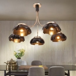 Lampadario moderno contemporaneo in acciaio a 5 luci con paralume in acrilico