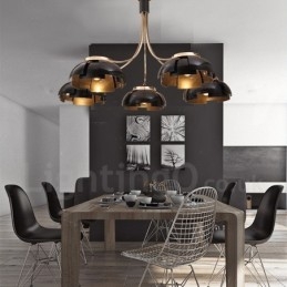 Lampadario moderno contemporaneo in acciaio a 5 luci con paralume in acrilico
