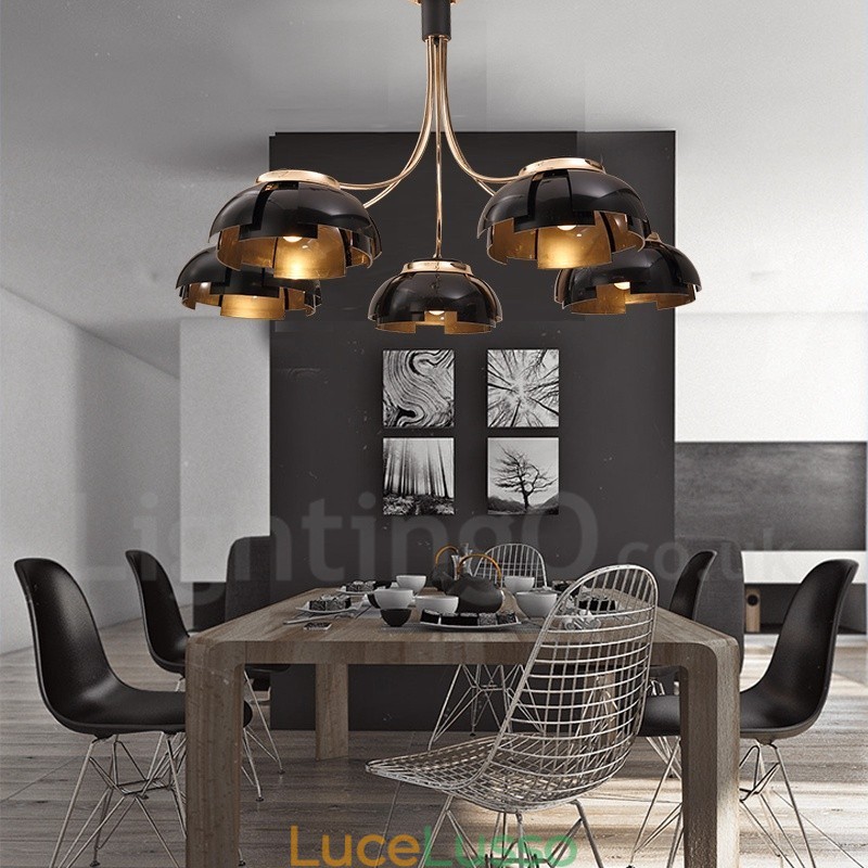 Lampadario moderno contemporaneo in acciaio a 5 luci con paralume in acrilico