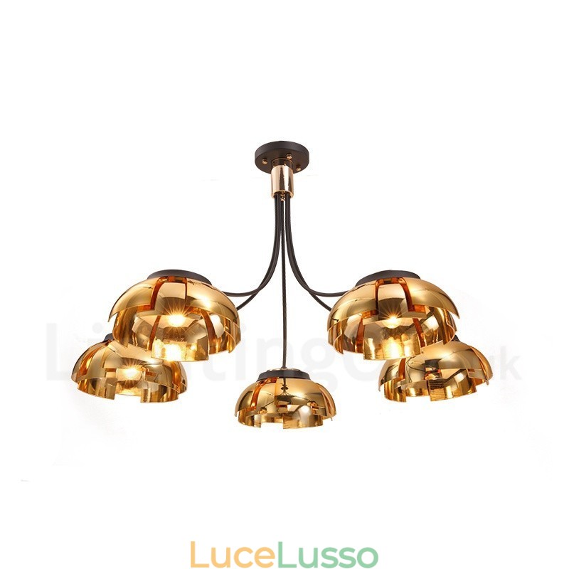 Lampadario moderno contemporaneo in acciaio a 5 luci con paralume in acrilico