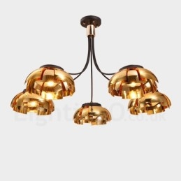 Lampadario moderno contemporaneo in acciaio a 5 luci con paralume in acrilico