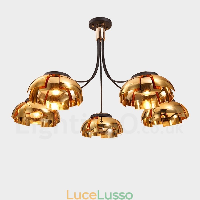Lampadario moderno contemporaneo in acciaio a 5 luci con paralume in acrilico