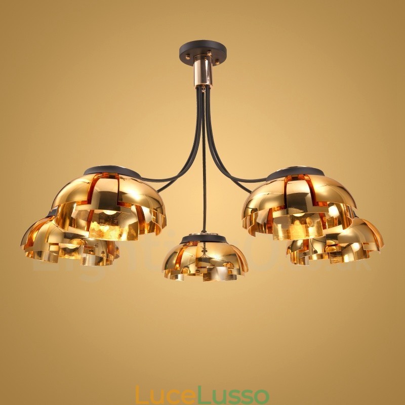 Lampadario moderno contemporaneo in acciaio a 5 luci con paralume in acrilico