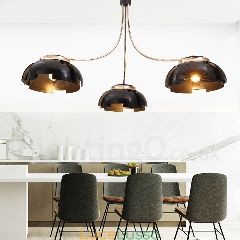 Lampadario moderno contemporaneo in acciaio a 3 luci con paralume in acrilico