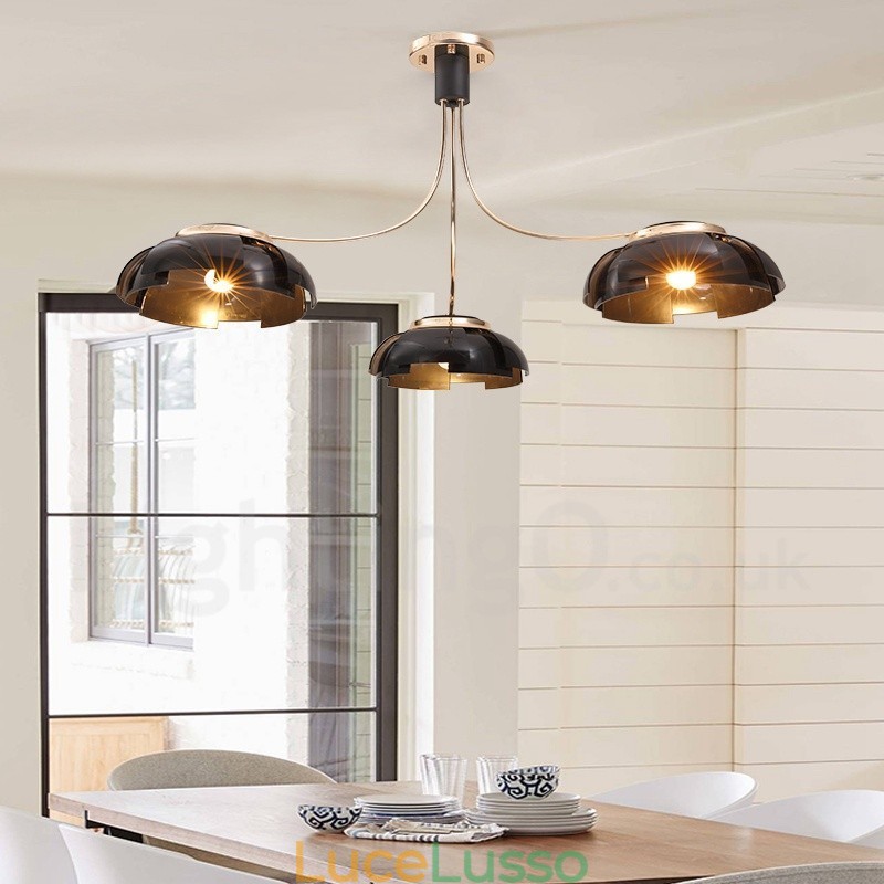 Lampadario moderno contemporaneo in acciaio a 3 luci con paralume in acrilico