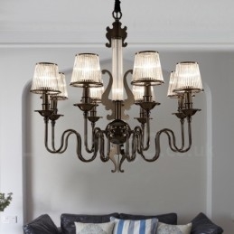 Lampadario moderno contemporaneo in acciaio a 8 luci con paralume in acrilico