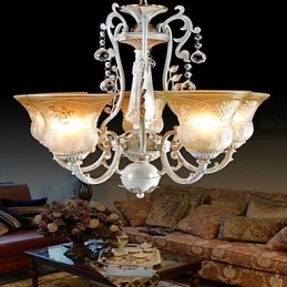 Lampadario bianco a cinque luci con paralume in vetro dorato a mano, stile europeo retrò classico