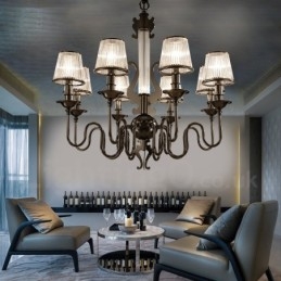 Lampadario moderno contemporaneo in acciaio a 8 luci con paralume in acrilico