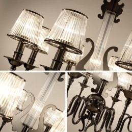 Lampadario moderno contemporaneo in acciaio a 6 luci con paralume in acrilico