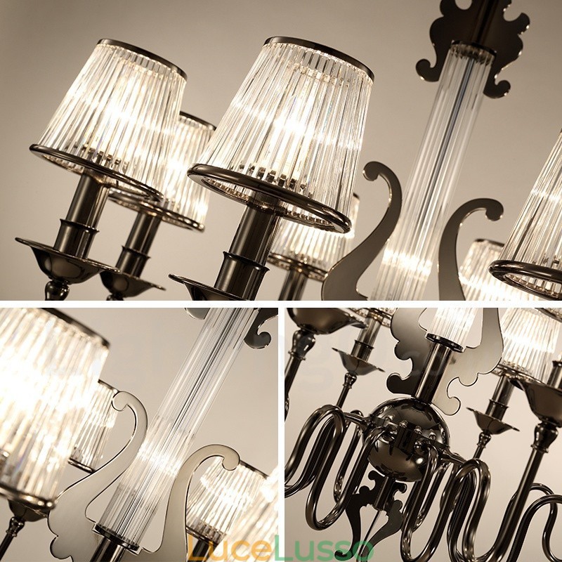 Lampadario moderno contemporaneo in acciaio a 6 luci con paralume in acrilico