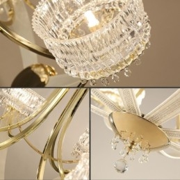 Lampadario moderno contemporaneo in acciaio a 8 luci con paralume in cristallo
