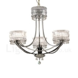 Lampadario moderno contemporaneo in acciaio a 3 luci con paralume in cristallo