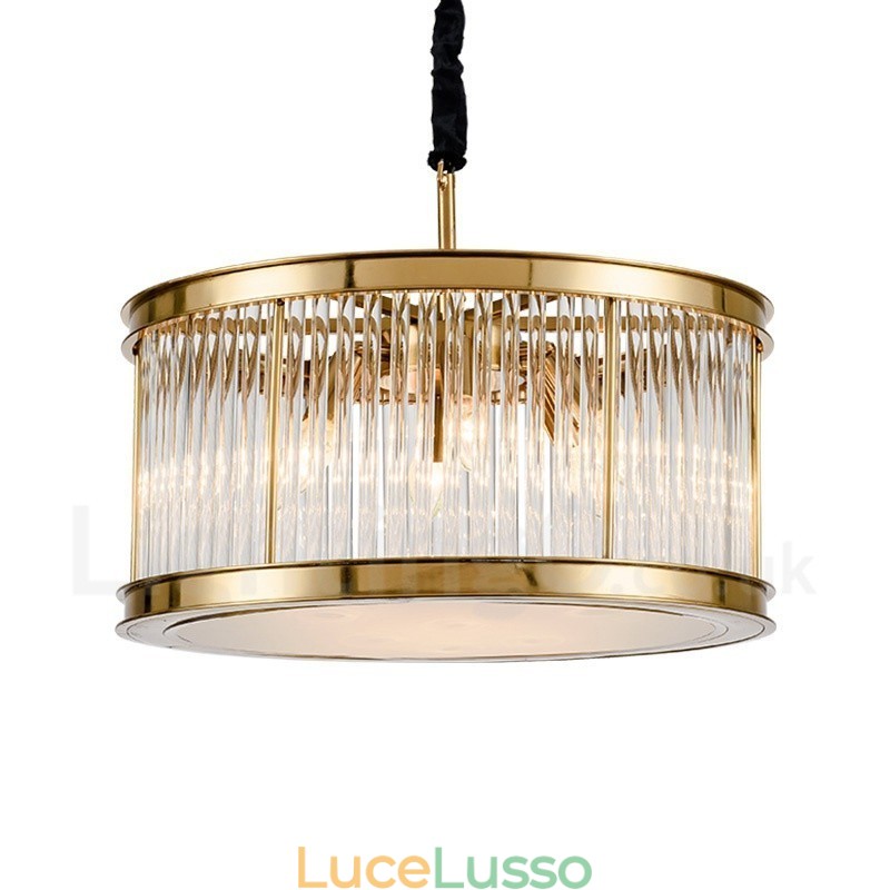 Lampada a sospensione moderna contemporanea in acciaio a 8 luci con paralume in cristallo acrilico