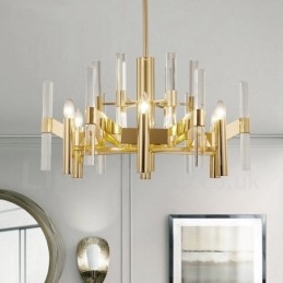 Lampadario moderno contemporaneo in metallo a 8 luci con paralume in cristallo
