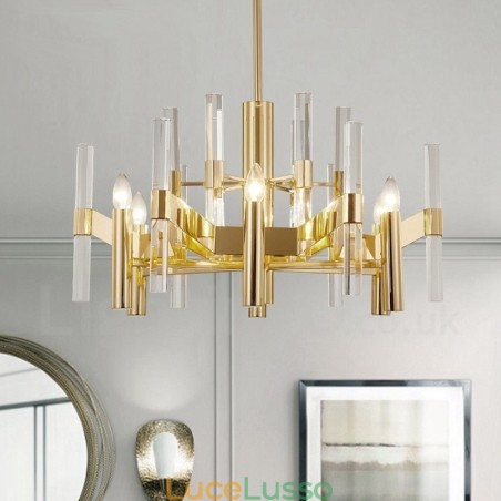 Lampadario moderno contemporaneo in metallo a 8 luci con paralume in cristallo Lampadario moderno contemporaneo in metallo a 8 luci con paralume in cristallo