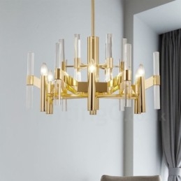Lampadario moderno contemporaneo in metallo a 8 luci con paralume in cristallo