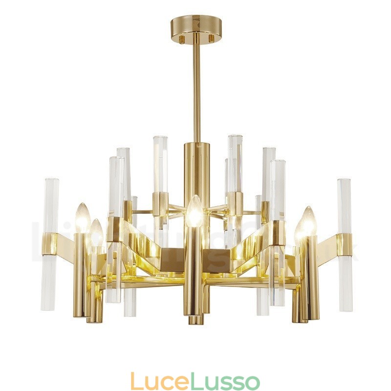 Lampadario moderno contemporaneo in metallo a 8 luci con paralume in cristallo