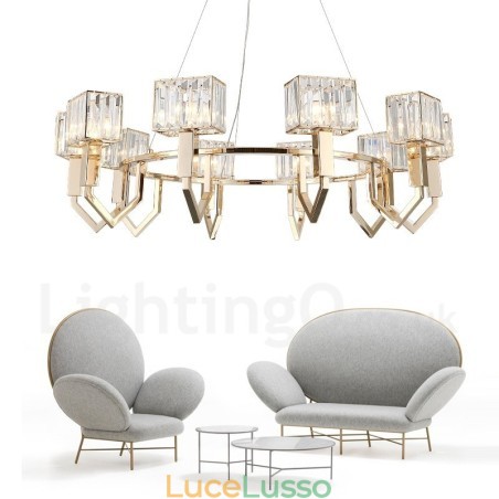 Lampada a sospensione moderna contemporanea in acciaio da 10 luci con paralume in cristallo Lampada a sospensione moderna contemporanea in acciaio da 10 luci con paralume in cristallo