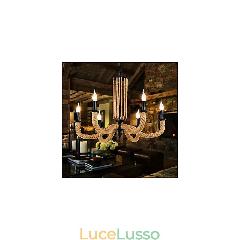 Lampadario retrò in corda Lampada in ferro
