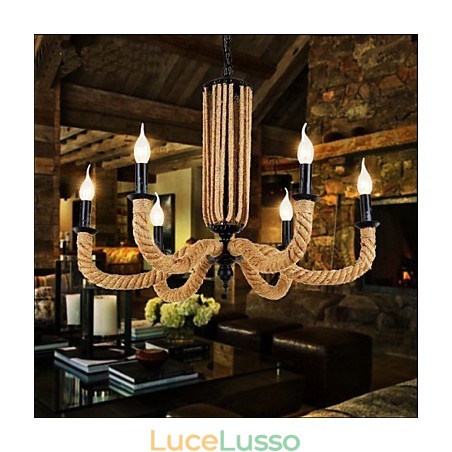 Lampadario retrò in corda Lampada in ferro Lampadario retrò in corda Lampada in ferro